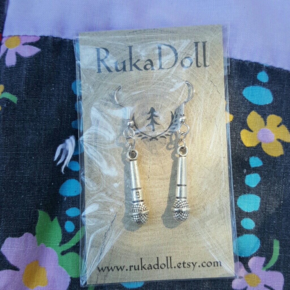 Microphone Earrings Rock Star Karaoke Queen Sing Music